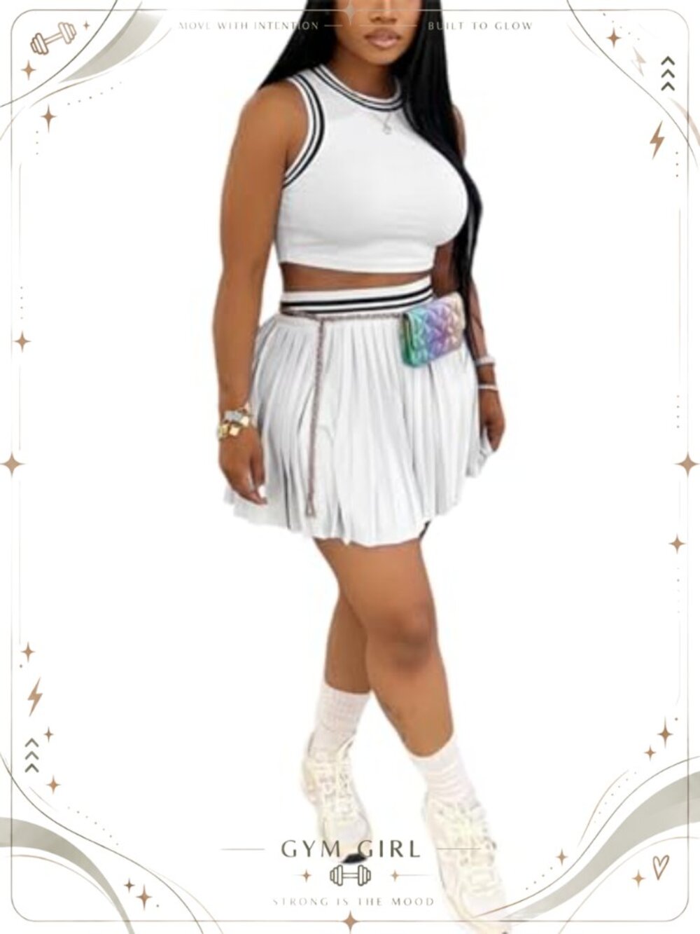 Ryehack Women's 2 Piece Tennis Skirt Set Crop Tank Top and Pleated Mini Skirt